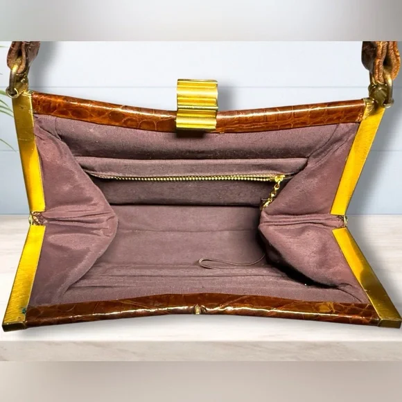 Vintage 1940’s-50’s - Genuine Crocodile Leather Women's Bag & Coin Purse - Picture 11 of 15